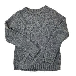 Lands' End Grey Cable Knit Wool Sweater Medium 10-12